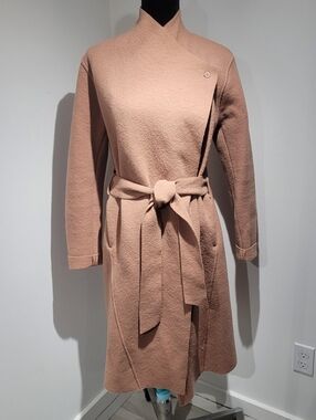 Line the Label Women's Belted Wool Blend Trench Coat Medium Camel Outerwear